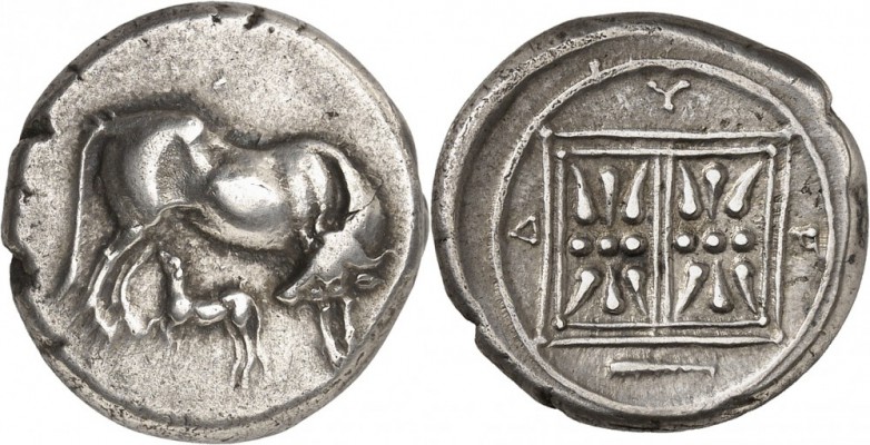 GRÈCE. Illyrie, Dirrachion (340-280 av. J.C). Statère. Av. Vache à droite allait...