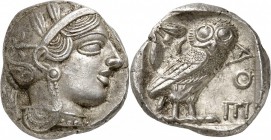 GRÈCE. Attique, Athènes (454-404 av. J.C). Tétradrachme. Av. Tête d’Athéna à droite. Rv. Chouette debout à droite, regardant de face. SNG Cop. 33-40. ...