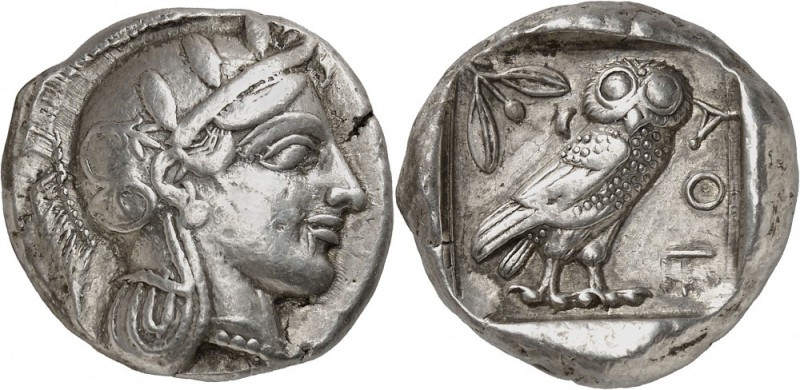 GRÈCE. Attique, Athènes (454-404 av. J.C). Tétradrachme. Av. Tête d’Athéna à dro...
