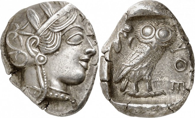 GRÈCE. Attique, Athènes (454-404 av. J.C). Tétradrachme. Av. Tête d’Athéna à dro...