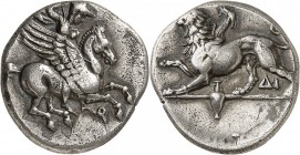 GRÈCE. Corinthe (375-350 av. J.C). Trihémidrachme. Av. Bellérophon volant sur Pégase à droite. Rv. Chimère à gauche, amphore en exergue. BCD 144. 4,01...