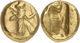 GRÈCE. Rois de Perse, Darius I et ses successeurs (521-485 av. J.C). Darique d’or. Av. Roi perse agenouillé à droite tenant une lance dans sa main dro...