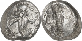 GRÈCE. Rois de Perse, Darius I et ses successeurs (521-485 av. J.C). Sicle. Av. Roi perse agenouillé à droite tenant une lance dans sa main droite et ...