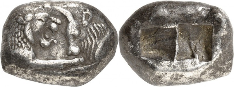 GRÈCE. Lydie, Crésus (561-546 av. J.C). Statère d’argent, Sardes. Av. Protomés a...