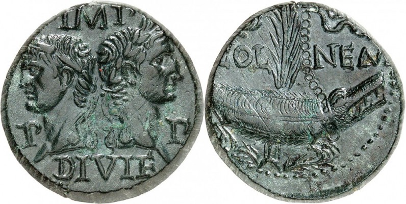 EMPIRE ROMAIN. Auguste et Agrippa (27 av. J.C-14). As de Nîmes. Av. Têtes adossé...