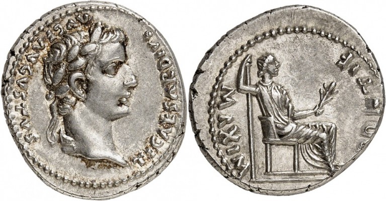 EMPIRE ROMAIN. Tibére (14-37). Denier, Lyon. Av. Tête laurée à droite. Rv. Livie...