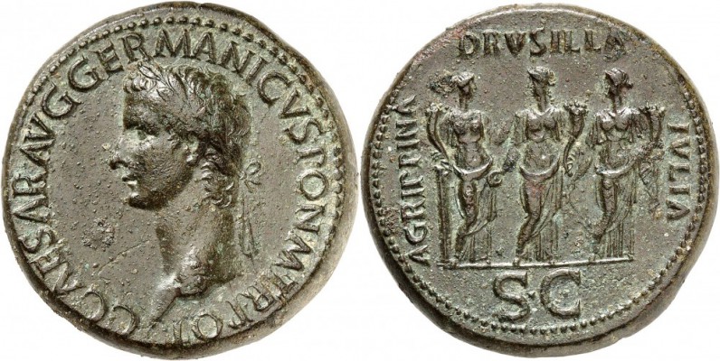 EMPIRE ROMAIN. Caligula (37-41). Sesterce, 37, Rome. Av. Buste lauré à gauche. R...
