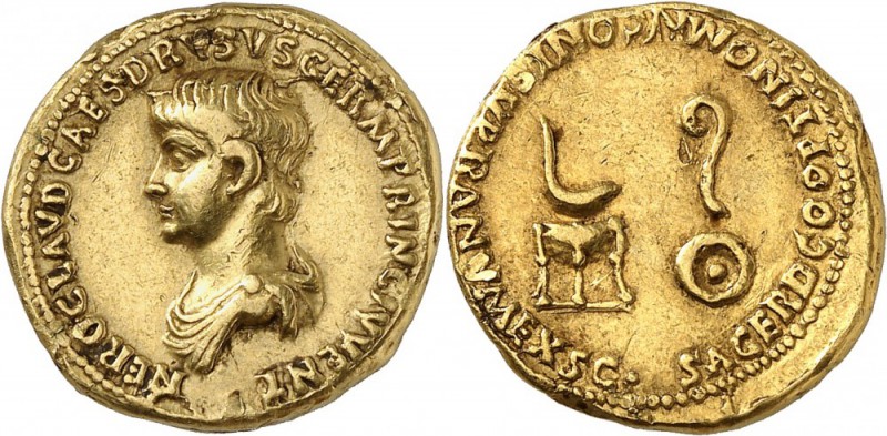EMPIRE ROMAIN. Néron (54-68). Aureus 54, Rome. Av. Buste drapé à gauche. Rv. Sim...
