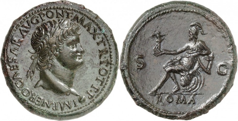 EMPIRE ROMAIN. Néron (54-68). Sesterce 54-55, Rome. Av. Buste lauré à droite. Rv...