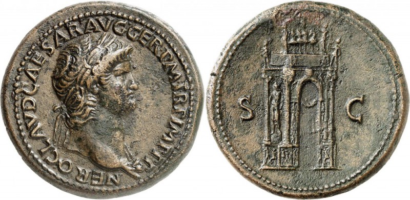 EMPIRE ROMAIN. Néron (54-68). Sesterce 64, Rome. Av. Buste lauré à droite. Rv. A...