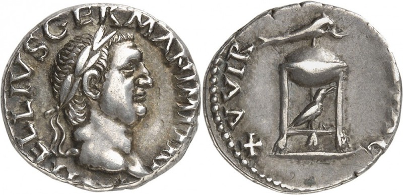 EMPIRE ROMAIN. Vitellius (69). Denier en argent. Av. Buste lauré à droite. Rv. T...