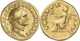 EMPIRE ROMAIN. Vespasien (69-79). Aureus 70, Rome. Av. Buste lauré à droite. Rv. La paix assise à gauche. Cal. 607. 7,05 grs. TB