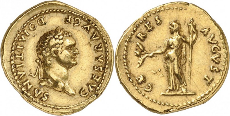EMPIRE ROMAIN. Domitien (81-96). Aureus 74-75, Rome. Av. Buste lauré à droite. R...