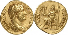 EMPIRE ROMAIN. Hadrien (117-138). Aureus 134-138, Rome. Av. Buste drapé à droite. Rv. Jupiter assis à gauche. Cal. 1277. 7,25 grs. Rare, TTB à Superbe...