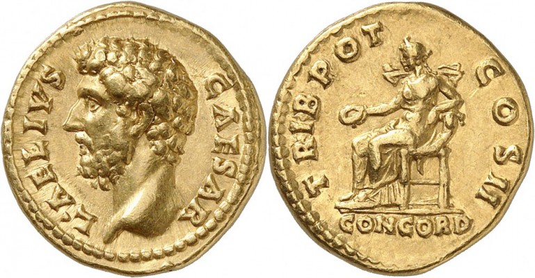 EMPIRE ROMAIN. Aelius (136-138). Aureus 137, Rome. Av. Buste nu à gauche. Rv. La...