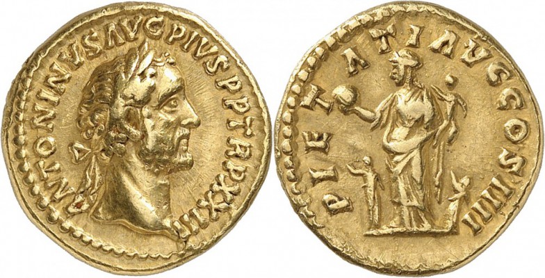 EMPIRE ROMAIN. Antonin le Pieux (138-161). Aureus 159-160, Rome. Av. Buste lauré...