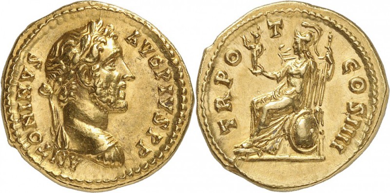 EMPIRE ROMAIN. Antonin le Pieux (138-161). Aureus 145-161, Rome. Av. Buste drapé...