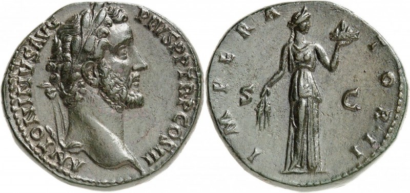 EMPIRE ROMAIN. Antonin le Pieux (138-161). Sesterce 143-144, Rome. Av. Buste lau...
