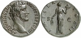 EMPIRE ROMAIN. Antonin le Pieux (138-161). Sesterce 143-144, Rome. Av. Buste lauré à droite. Rv. La Fidélité debout à droite. RIC. 716, C. 426. 22,94 ...