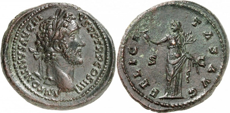 EMPIRE ROMAIN. Antonin le Pieux (138-161). As 140-144, Rome. Av. Buste lauré à d...