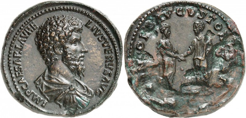 EMPIRE ROMAIN. Lucius Verus (161-168). Médaillon en bronze 161, Rome. Av. Buste ...