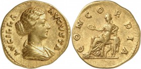 EMPIRE ROMAIN. Lucille, femme de Lucius Verus (161-169). Aureus 164-169, Rome. Av. Buste drapé à droite. Rv. La Concorde assise à droite. Cal. 2210. 6...