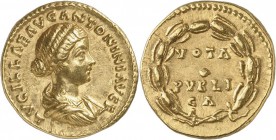 EMPIRE ROMAIN. Lucille, femme de Lucius Verus (161-169). Aureus 161-162, Rome. Av. Buste drapé à droite. Rv. Inscription sur 3 lignes. Cal. 2219. 6,90...