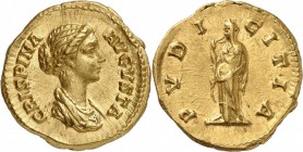 EMPIRE ROMAIN. Crispine, femme de Commode (177-183). Aureus 178-182, Rome. Av. Buste drapé à droite. Rv. Pudicitia debout à gauche. Cal. 2374. 7,16 gr...