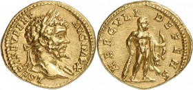 EMPIRE ROMAIN. Septime Sévère (193-211). Aureus 197, Rome. Av. Buste lauré à droite Rv. Hercule debout à droite, tenant un arc dans la main gauche et ...