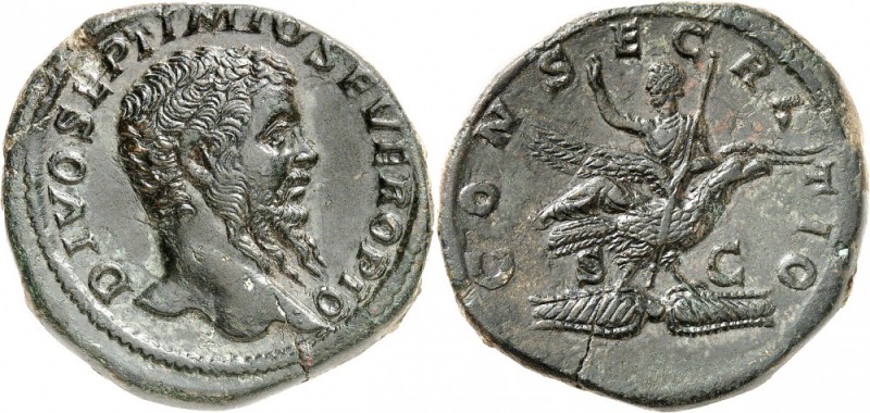 EMPIRE ROMAIN. Septime Sévère (193-211). Sesterce 211, Rome. Av. Buste nu à droi...