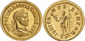 EMPIRE ROMAIN. Dioclétien (286-305). Aureus, Cyzique. Av. Buste lauré et drapé à droite. Rv. Jupiter debout à gauche. Cal. -. 5,39 grs. Ce revers semb...