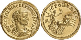 EMPIRE ROMAIN. Dioclétien (286-305). Aureus 290-293, Cyzique. Av. Buste lauré à droite. Rv. Bige conduit à droite par la Victoire. Cal. 4567a. 5,00 gr...