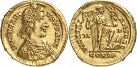 EMPIRE ROMAIN. Arcadius (383-408). Solidus, Milan. Av. Buste diadémé à droite. Rv. Arcadius debout à droite posant le pied sur un captif. RIC. 1205. 4...