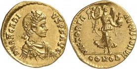 EMPIRE ROMAIN. Arcadius (383-408). Tremissis, Constantinople. Av. Buste drapé et cuirassé à droite. Rv. La Victoire marchant à droite. RIC. 75c. 1,38 ...