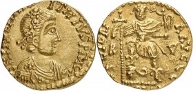 EMPIRE ROMAIN. Anthême (467-472). Solidus 467, Ravenne. Av. Buste diadémé et drapé à droite. Rv. Anthême debout de face, le pied droit sur un serpent ...