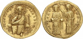 EMPIRE BYZANTIN. Romain III Argyre (1028-1034). Histamenon, Constantinople. Av. Le Christ trônant de face. Rv. La Vierge nimbée couronnant l’empereur....