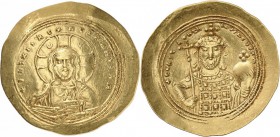 EMPIRE BYZANTIN. Constantin IX Monomaque (1042-1055). Histamenon, Constantinople. Av. Buste nimbé du Christ. Rv. Buste couronné de face. Sear 1828. 4,...