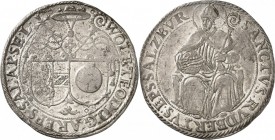 AUTRICHE. Salzbourg, Wolf Dietrich de Raitenau (1587-1612). Thaler non daté. Av. Armoiries. Rv. Saint Rupert assis de face, tenant un saloir et une cr...