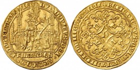 BELGIQUE. Flandres, Louis de Male (1346-1384). Lion heaumé, Gand. Av. Lion coiffé d’un heaume. Rv. Croix feuillue et fleuronnée. Fr. 157, Del. 460, Bd...