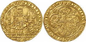 BELGIQUE. Flandres, Philippe le Hardi (1384-1405). Écu d’or à la chaise, Malines. Av. Le roi assis dans une stalle gothique, couronné, vêtu d'un haube...