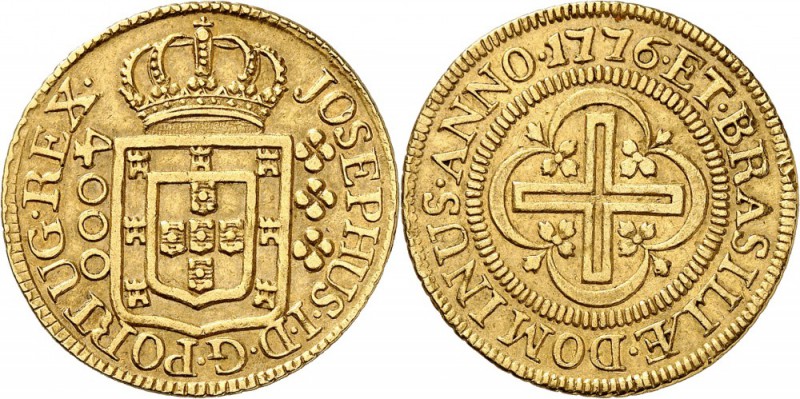 BRÉSIL. Joseph Ier (1761-1788). 4.000 Reis 1776, Lisbonne. Av. Écu couronné. Rv....