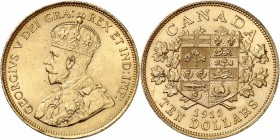 CANADA. Georges V (1910-1936). 10 dollars 1912. Av. Buste couronné à gauche. Rv. Écu dans une couronne. Fr. 3. 16,68 grs. Superbe