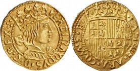ESPAGNE. Ferdinand II d’Aragon (1479-1516). Principat, Barcelone. Av. Buste habillé et couronné à droite. Rv. Écu couronné. Cal. 38, Cay. 2325, Fr. 32...