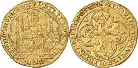 FRANCE. Philippe VI (1328-1350). Écu d’or à la chaise première émission 1337. Av. Le roi assis dans une stalle gothique, couronné, vêtu d'un haubert e...
