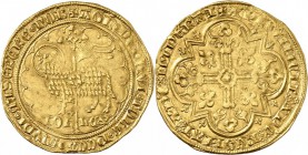 FRANCE. Jean II le Bon (1350-1364). Mouton d’or. Av. Agneau pascal à gauche, la tête tournée à droite, dans un polybole, légende circulaire. Rv. Croix...