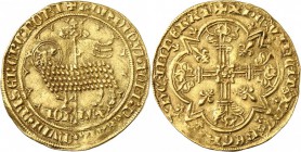 FRANCE. Jean II le Bon (1350-1364). Mouton d’or. Av. Agneau pascal à gauche, la tête tournée à droite, dans un polybole, légende circulaire. Rv. Croix...