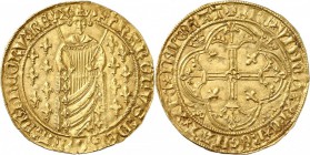 FRANCE. Charles VII (1422-1461). Royal d'or première émission, Montélimar. Av. Le roi debout de face, couronné, vêtu d'une robe et d'un manteau fleurd...