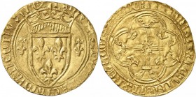 FRANCE. Charles VII (1422-1461). Écu d’or dit « écu neuf », première émission, point 2°, Romans. Av. Écu de France couronné, accosté de deux lis couro...