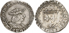 FRANCE. François Ier (1515-1547). Teston, 3éme type, Bourges (B en fin de légende). Av. Buste à droite du Roi, portant une couronne ouverte sur un cha...