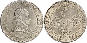 FRANCE. Henri III (1574-1589). Franc 1577, Paris, piéfort double, tranche inscrite en relief. Av. Buste cuirassé et lauré à droite. Rv. Croix feuillue...